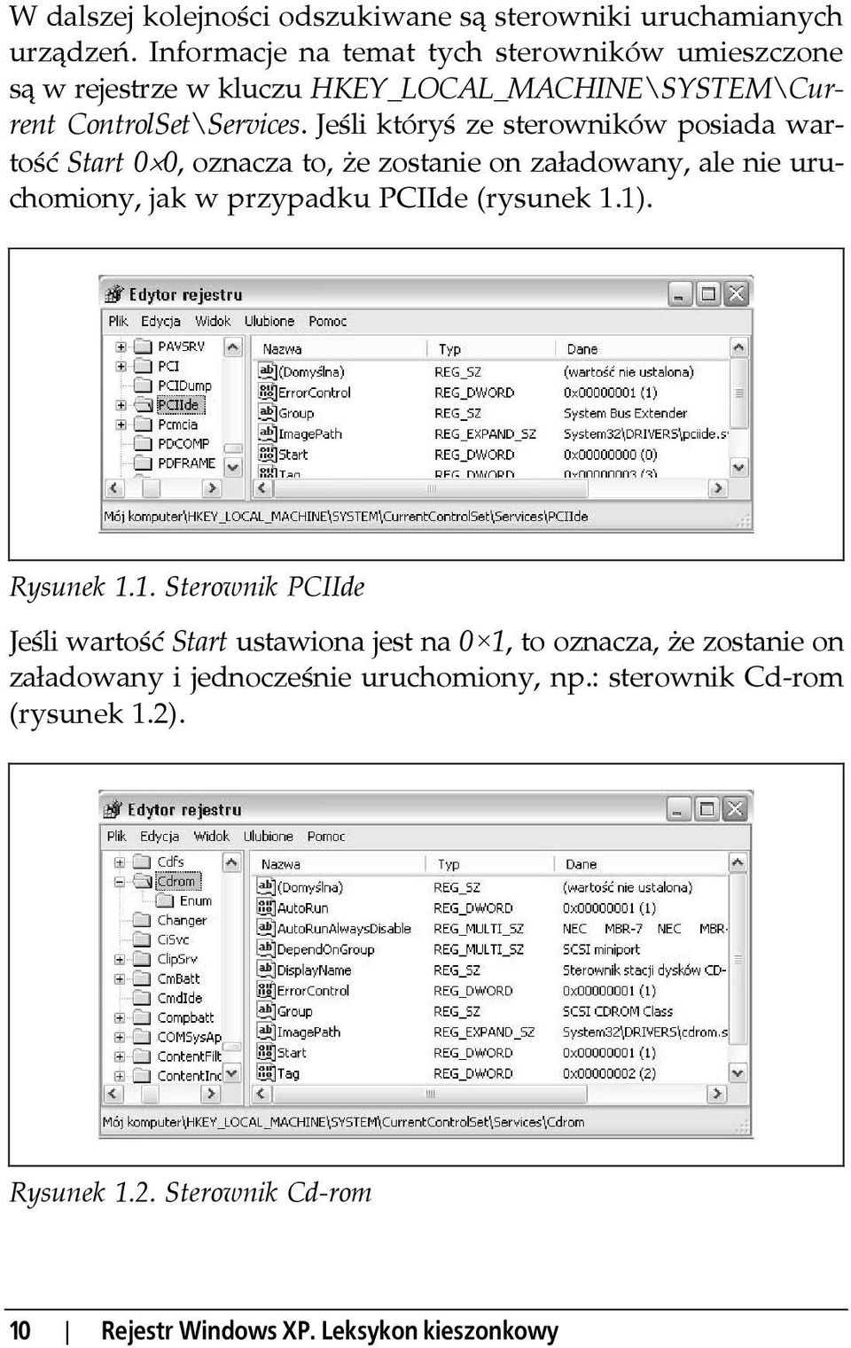 Jeśli któryś ze sterowników posiada wartość Start 0 0, oznacza to, że zostanie on załadowany, ale nie uruchomiony, jak w przypadku PCIIde (rysunek 1.