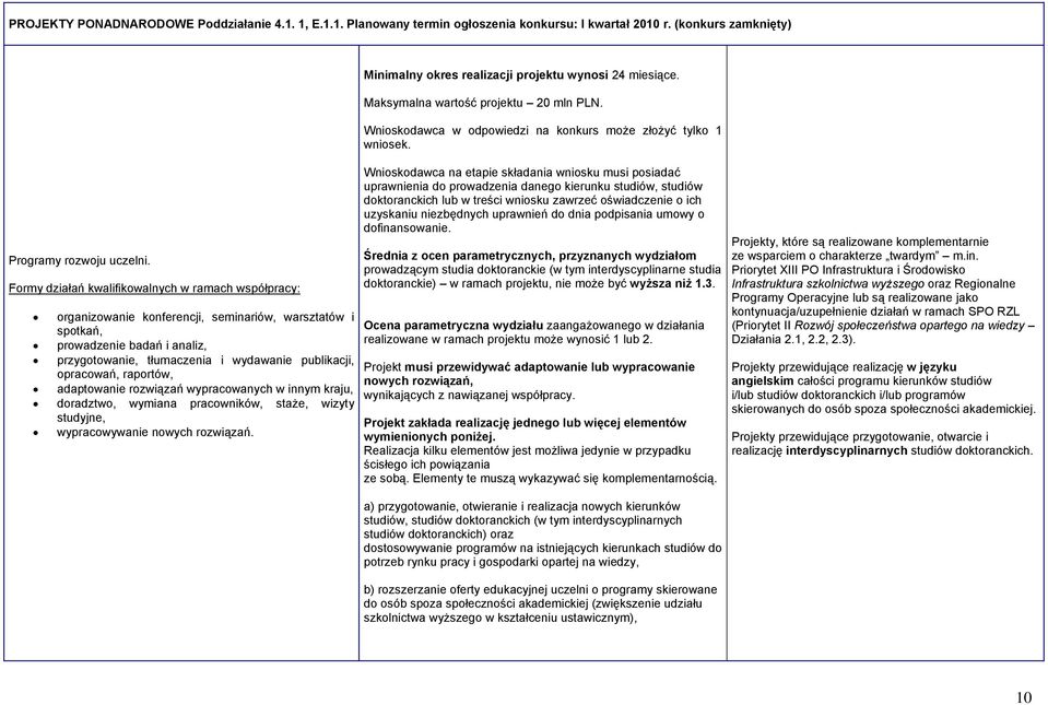 opracowań, raportów, adaptowanie rozwiązań wypracowanych w innym kraju, doradztwo, wymiana pracowników, staże, wizyty studyjne, wypracowywanie nowych rozwiązań.