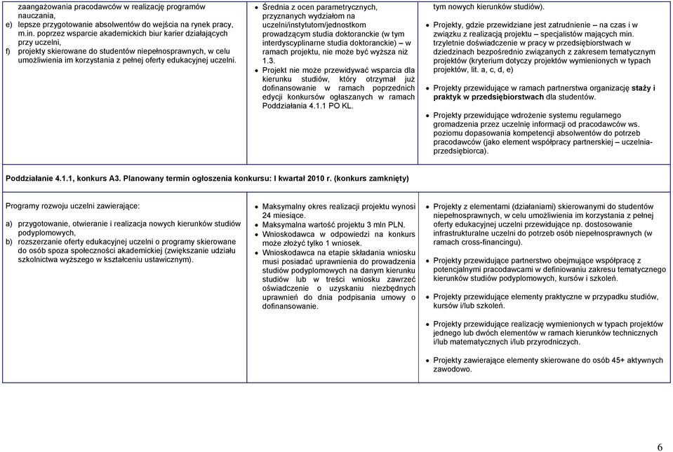 Średnia z ocen parametrycznych, przyznanych wydziałom na uczelni/instytutom/jednostkom prowadzącym studia doktoranckie (w tym interdyscyplinarne studia doktoranckie) w ramach projektu, nie może być