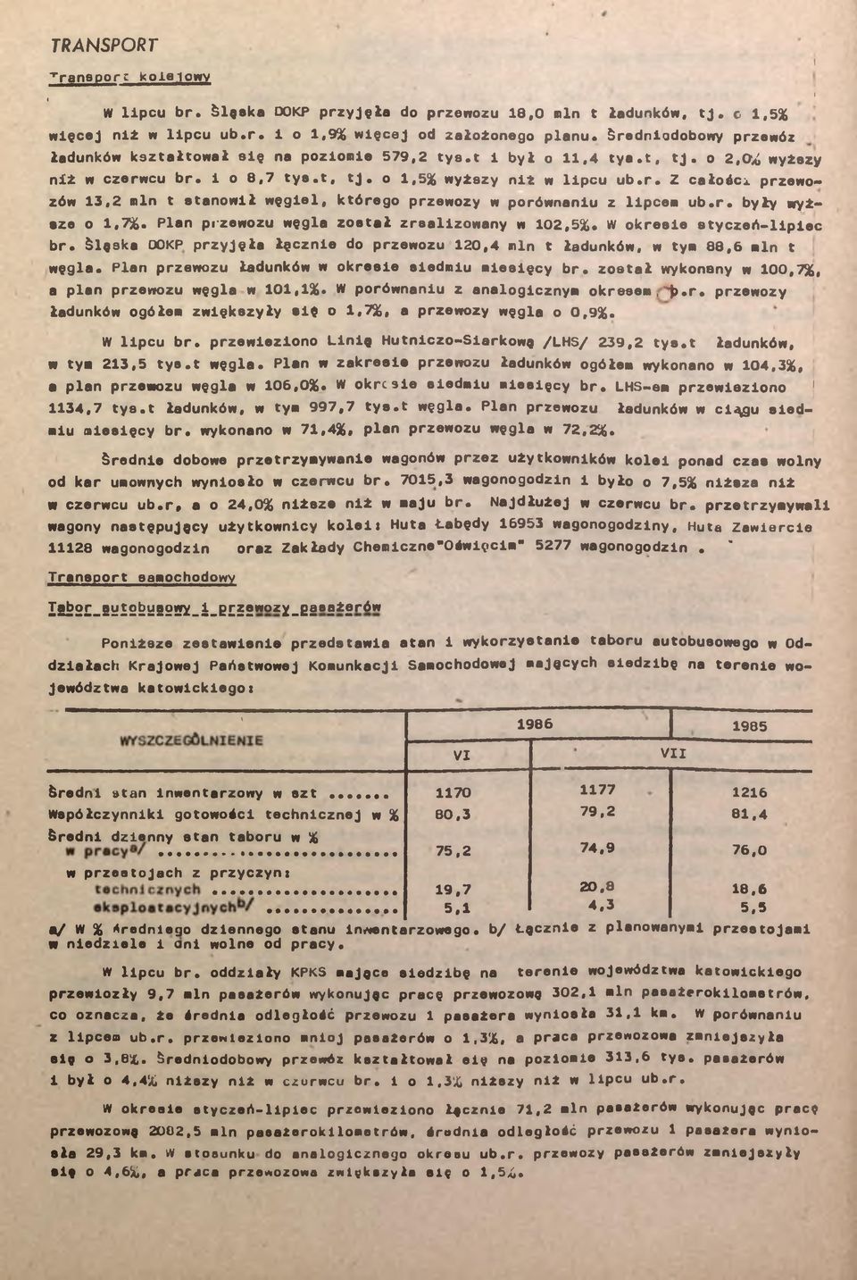 Plan przewozu węgla został zrsalzowany w 02,5%. w okrese atyzeó-lpe r. Slyska DOKP przyjęła łęznle do przewozu 20,4 mn t ładunków, w tym 88,6 mn t węgla. Plan przewozu ładunków w okrese sedmu mesęy r.