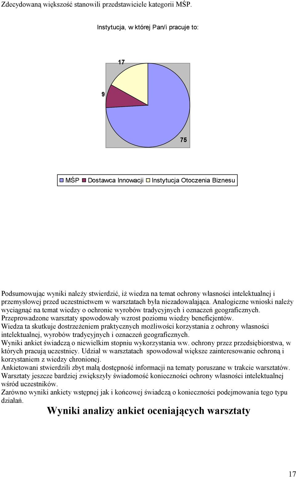 przemysłowej przed uczestnictwem w warsztatach była niezadowalająca. Analogiczne wnioski należy wyciągnąć na temat wiedzy o ochronie wyrobów tradycyjnych i oznaczeń geograficznych.