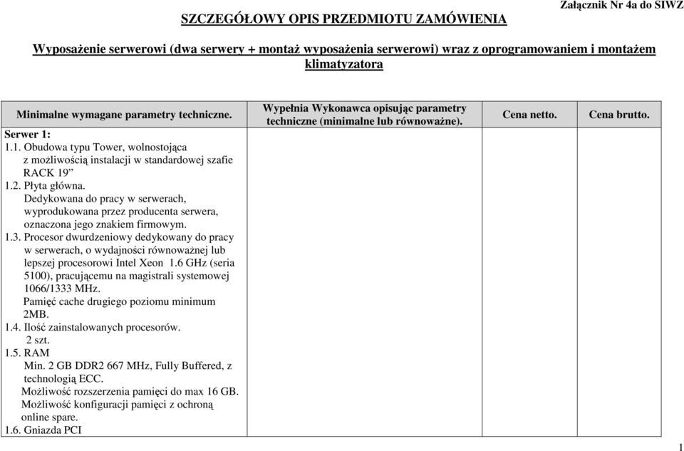 Dedykowana do pracy w serwerach, wyprodukowana przez producenta serwera, oznaczona jego znakiem firmowym. 1.3.