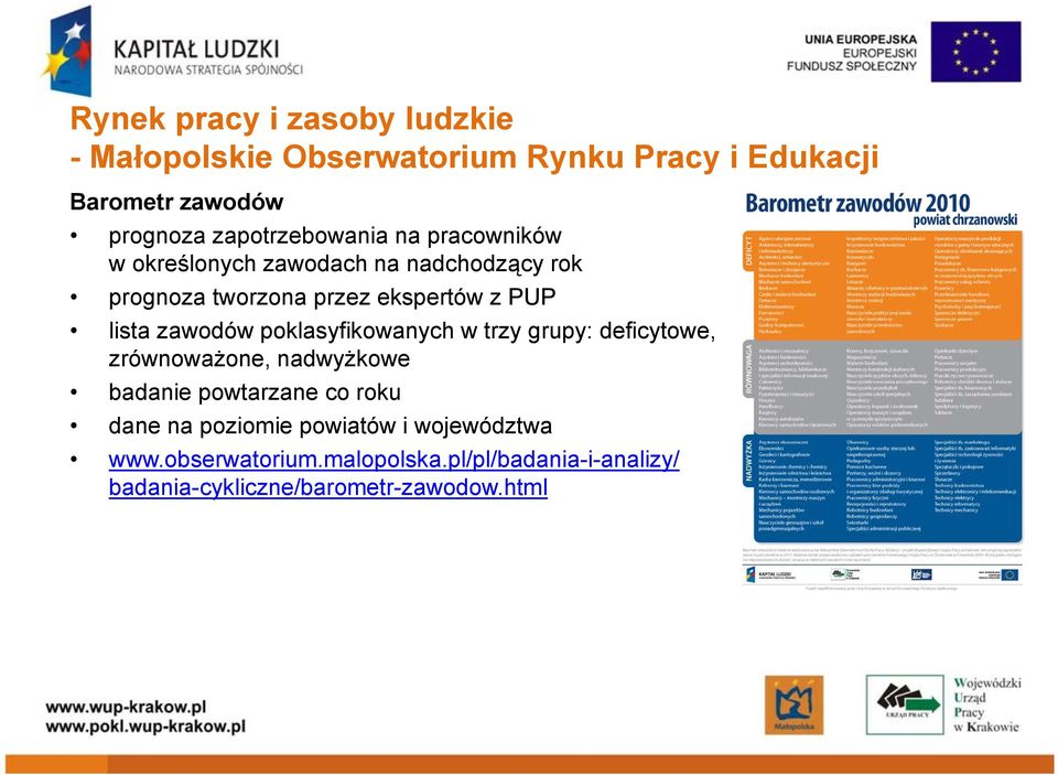 lista zawodów poklasyfikowanych w trzy grupy: deficytowe, zrównoważone, nadwyżkowe badanie powtarzane co roku dane