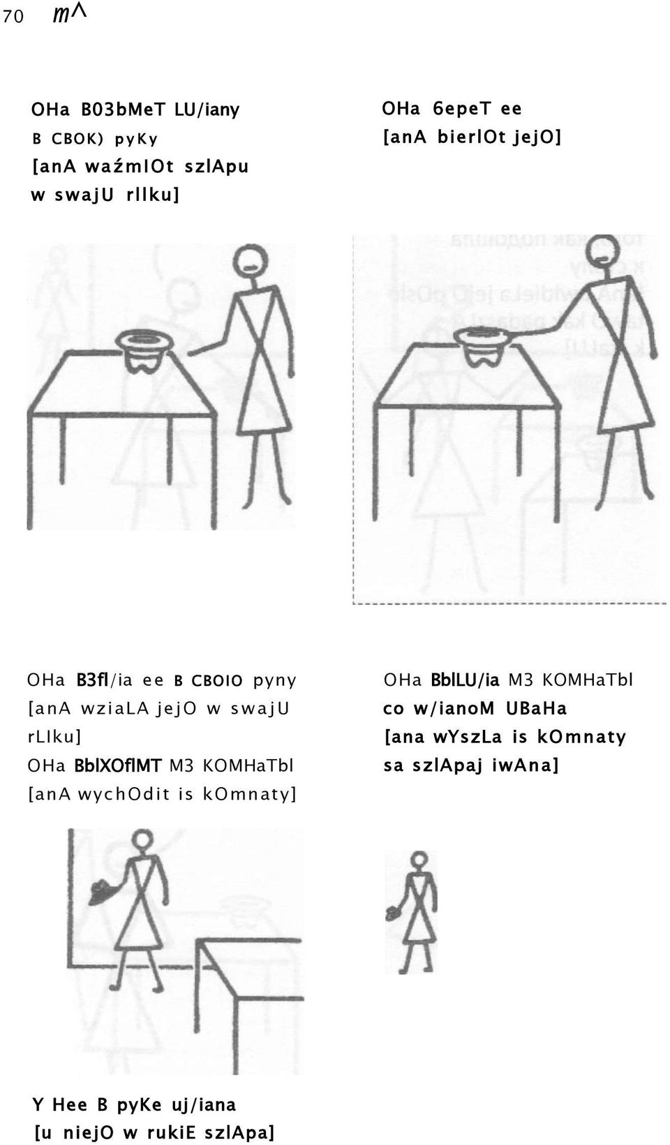 BblXOflMT M3 KOMHaTbl [ana wychodit is komnaty] OHa BblLU/ia M3 KOMHaTbl co w/ianom