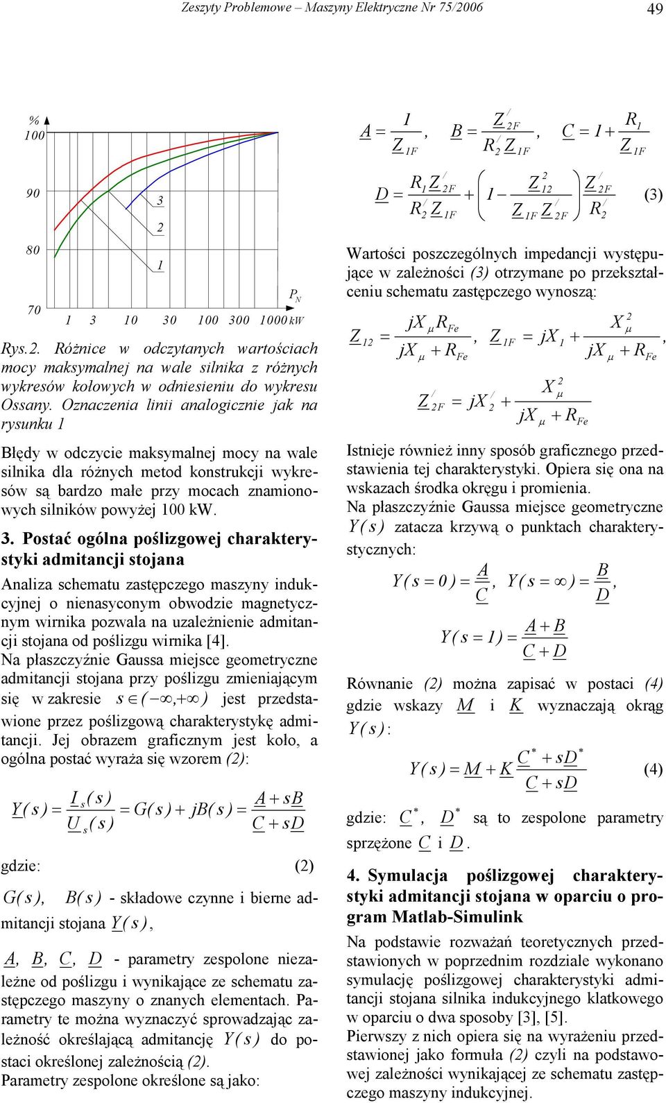 Oznaczenia linii analogicznie jak na ryunku Błędy w odczycie makymalnej mocy na wale ilnika dla różnych metod kontrukcji wykreów ą bardzo małe przy mocach znamionowych ilników powyżej 00 kw.