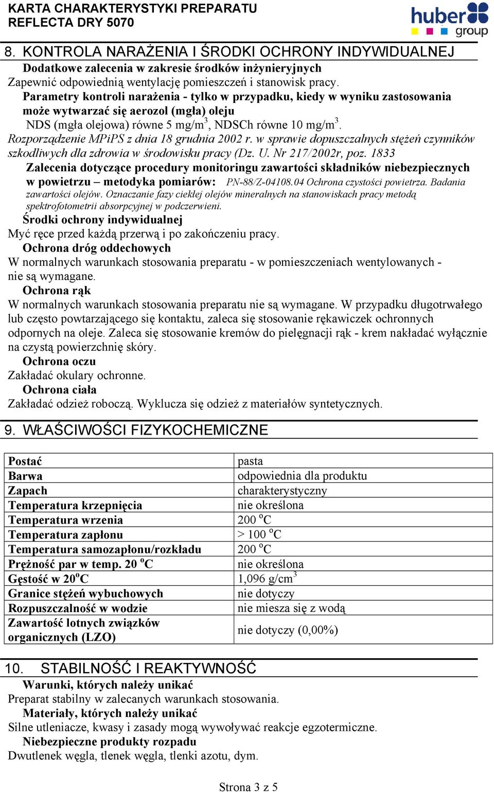 Rozporządzenie MPiPS z dnia 18 grudnia 2002 r. w sprawie dopuszczalnych stężeń czynników szkodliwych dla zdrowia w środowisku pracy (Dz. U. Nr 217/2002r, poz.