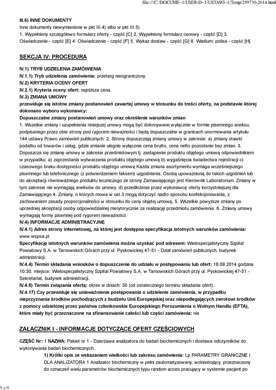 IV.2) KRYTERIA OCENY OFERT IV.