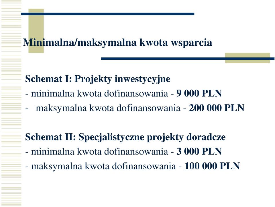 dofinansowania - 200 000 PLN Schemat II: Specjalistyczne projekty doradcze