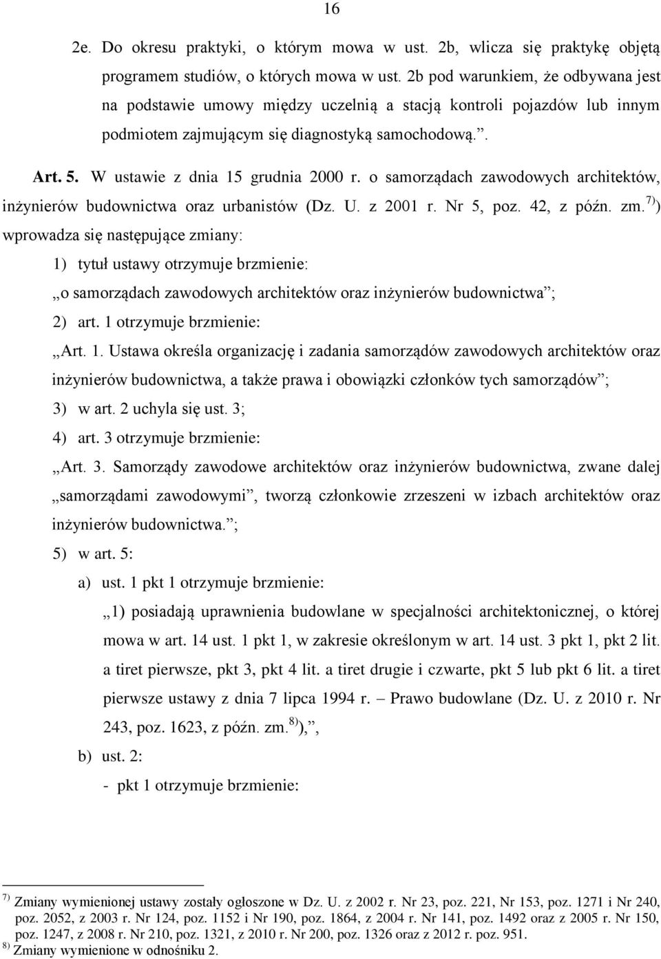 W ustawie z dnia 15 grudnia 2000 r. o samorządach zawodowych architektów, inżynierów budownictwa oraz urbanistów (Dz. U. z 2001 r. Nr 5, poz. 42, z późn. zm.