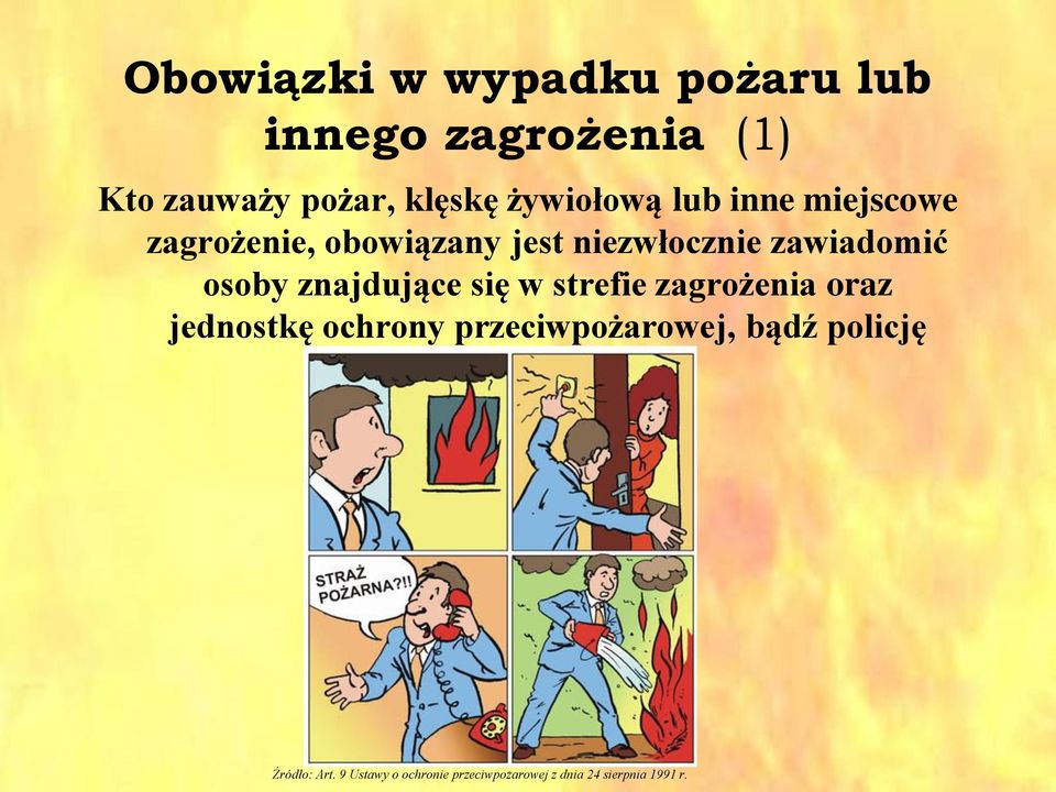 osoby znajdujące się w strefie zagrożenia oraz jednostkę ochrony przeciwpożarowej,