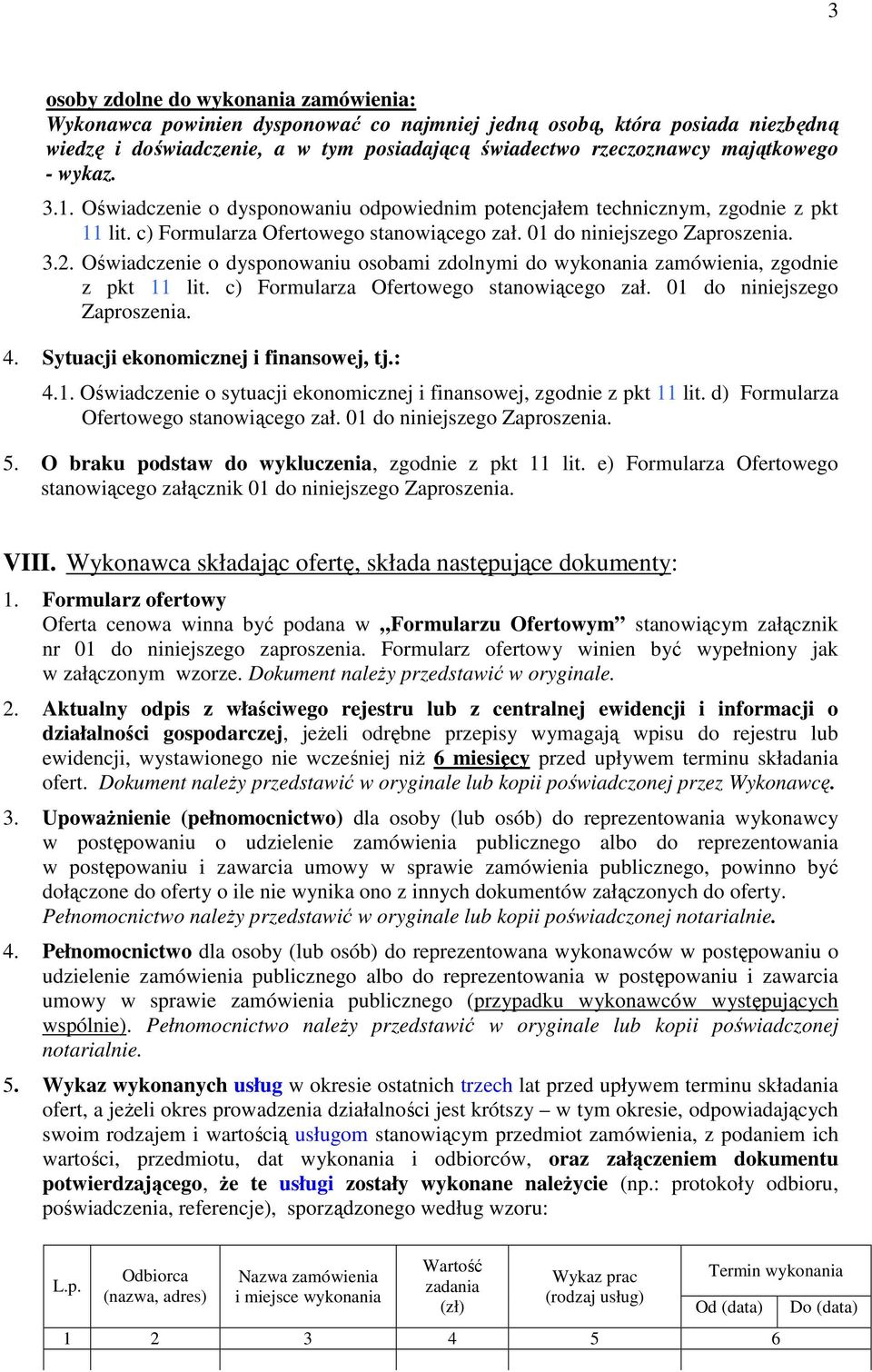 Oświadczenie o dysponowaniu osobami zdolnymi do wykonania zamówienia, zgodnie z pkt 11 lit. c) Formularza Ofertowego stanowiącego zał. 01 do niniejszego Zaproszenia. 4.