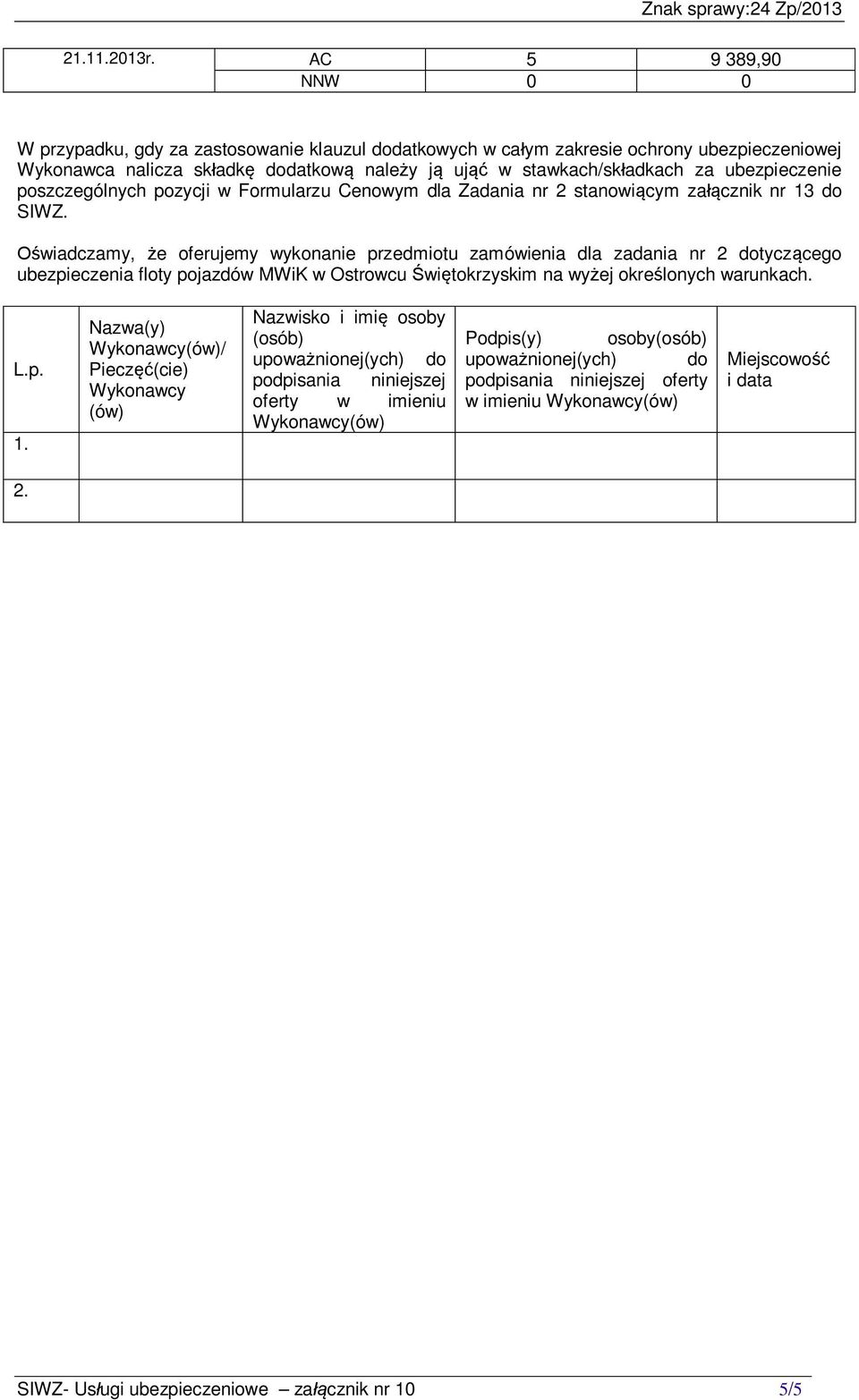 poszczególnych pozycji w Formularzu Cenowym dla Zadania nr 2 stanowi cym za cznik nr 13 do SIWZ.