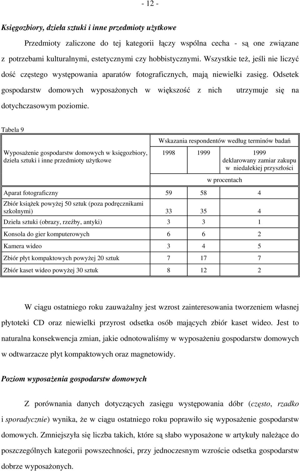Odsetek gospodarstw domowych wyposażonych w większość z nich utrzymuje się na dotychczasowym poziomie.