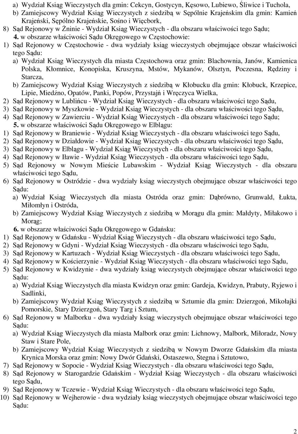 w obszarze właściwości Sądu Okręgowego w Częstochowie: 1) Sąd Rejonowy w Częstochowie - dwa wydziały ksiąg wieczystych obejmujące obszar właściwości tego a) Wydział Ksiąg Wieczystych dla miasta