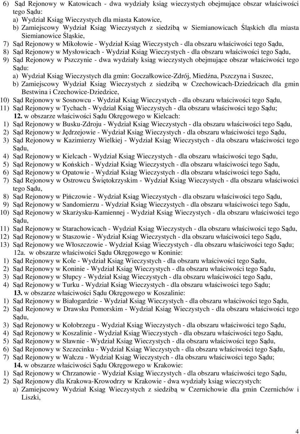 Wieczystych - dla obszaru właściwości tego 9) Sąd Rejonowy w Pszczynie - dwa wydziały ksiąg wieczystych obejmujące obszar właściwości tego a) Wydział Ksiąg Wieczystych dla gmin: Goczałkowice-Zdrój,