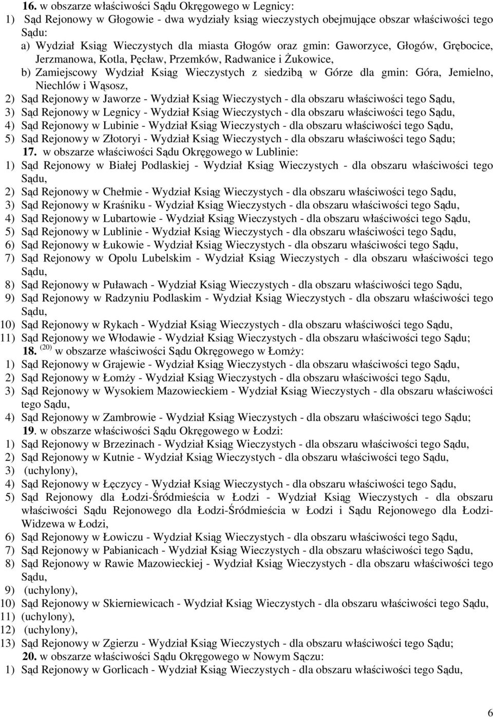Wąsosz, 2) Sąd Rejonowy w Jaworze - Wydział Ksiąg Wieczystych - dla obszaru właściwości tego 3) Sąd Rejonowy w Legnicy - Wydział Ksiąg Wieczystych - dla obszaru właściwości tego 4) Sąd Rejonowy w