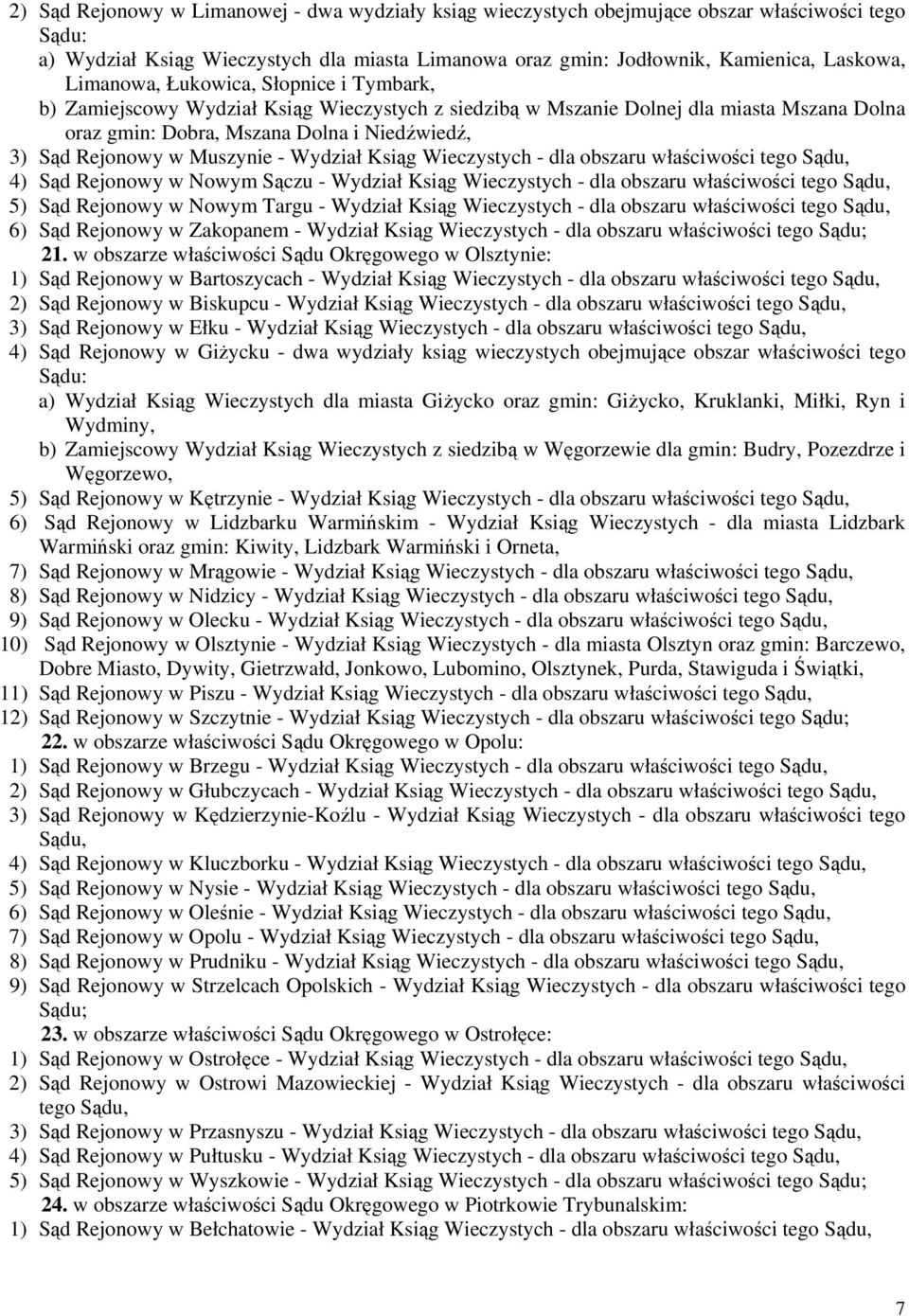 Wydział Ksiąg Wieczystych - dla obszaru właściwości tego 4) Sąd Rejonowy w Nowym Sączu - Wydział Ksiąg Wieczystych - dla obszaru właściwości tego 5) Sąd Rejonowy w Nowym Targu - Wydział Ksiąg