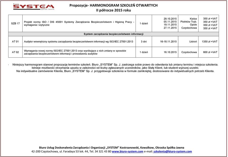 2015 1 AT 02 Wymagania nowej normy ISO/IEC 27001:2013 oraz wynikające z nich zmiany w sposobie zarządzania bezpieczeństwem informacji i prowadzeniu audytów 16.10.