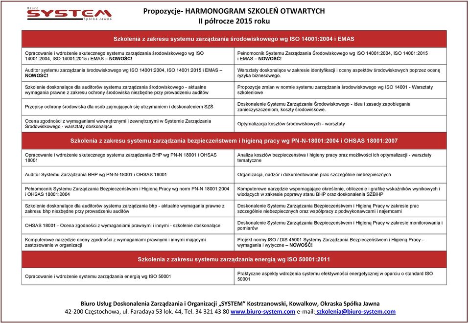 Szkolenie doskonalące dla auditorów systemu zarządzania środowiskowego - aktualne wymagania prawne z zakresu ochrony środowiska niezbędne przy prowadzeniu auditów Przepisy ochrony środowiska dla osób