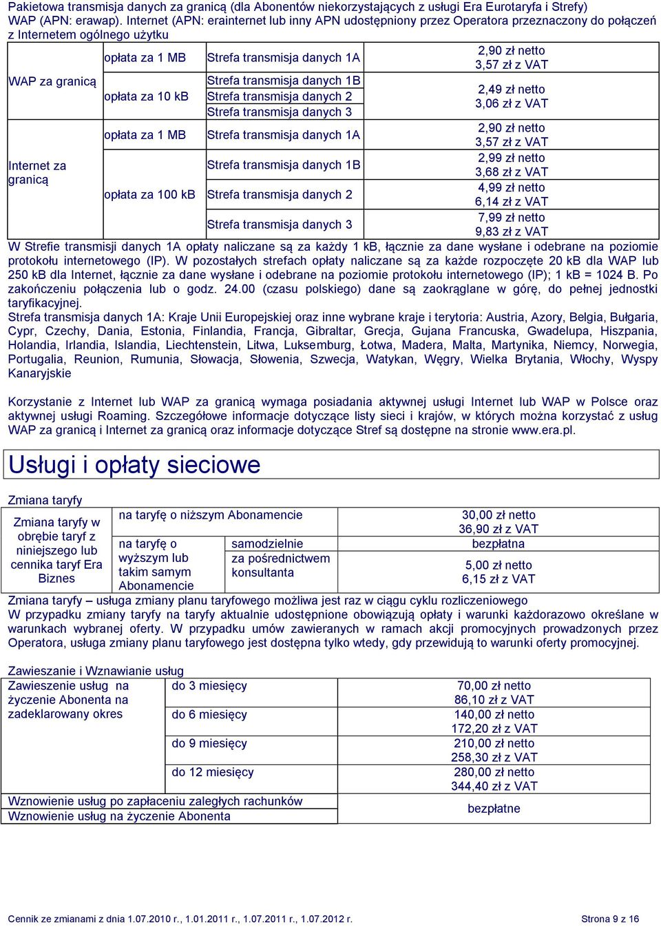 granicą Internet za granicą opłata za 10 kb opłata za 1 MB opłata za 100 kb transmisja danych 1B transmisja danych 2 transmisja danych 3 transmisja danych 1A transmisja danych 1B transmisja danych 2
