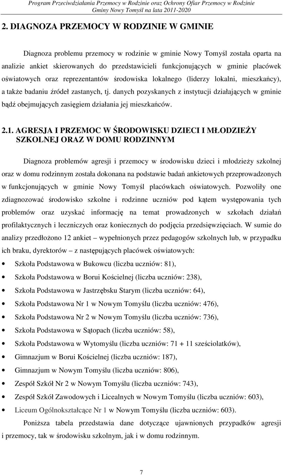 danych pozyskanych z instytucji działających w gminie bądź obejmujących zasięgiem działania jej mieszkańców. 2.1.