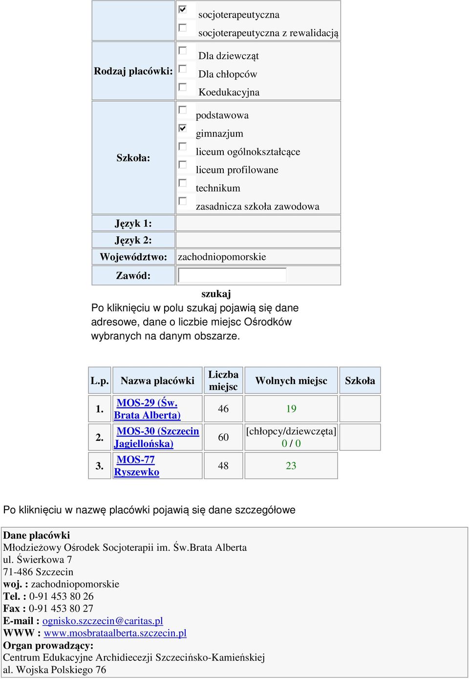 p. 1. 2. 3. Nazwa placówki MOS-29 (Św.