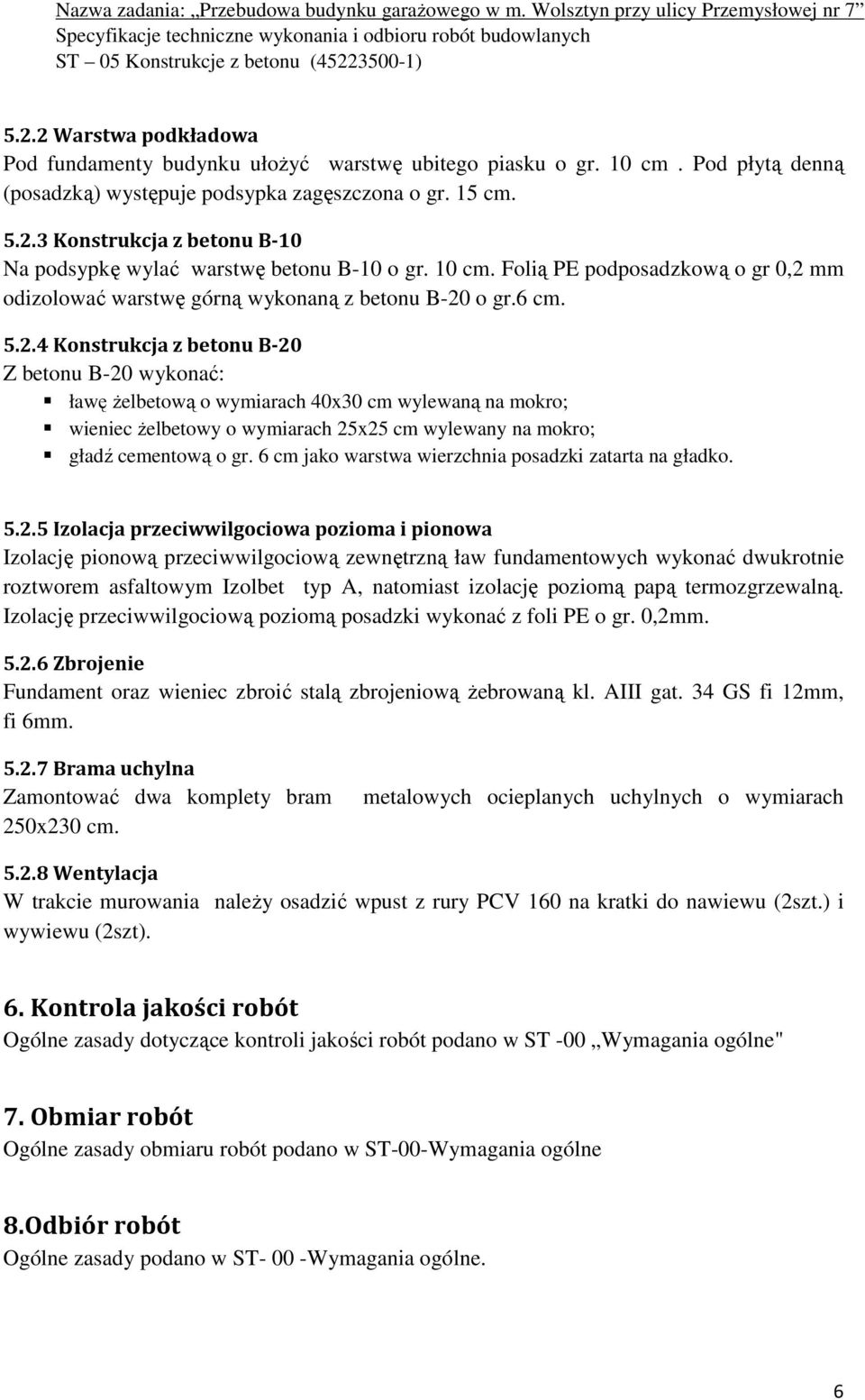 mm odizolować warstwę górną wykonaną z betonu B-20