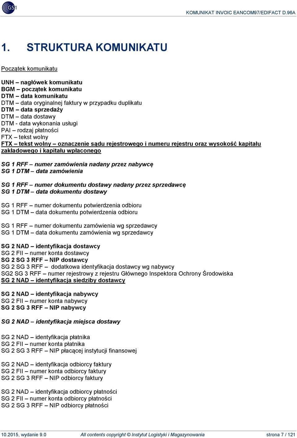 zamówienia nadany przez nabywcę SG 1 DTM data zamówienia SG 1 RFF numer dokumentu dostawy nadany przez sprzedawcę SG 1 DTM data dokumentu dostawy SG 1 RFF numer dokumentu potwierdzenia odbioru SG 1