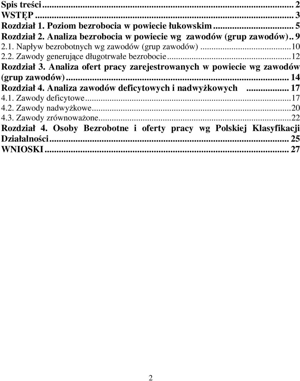 Analiza ofert pracy zarejestrowanych w powiecie wg zawodów (grup zawodów)... 14 Rozdział 4. Analiza zawodów deficytowych i nadwyżkowych... 17 4.1. Zawody deficytowe.