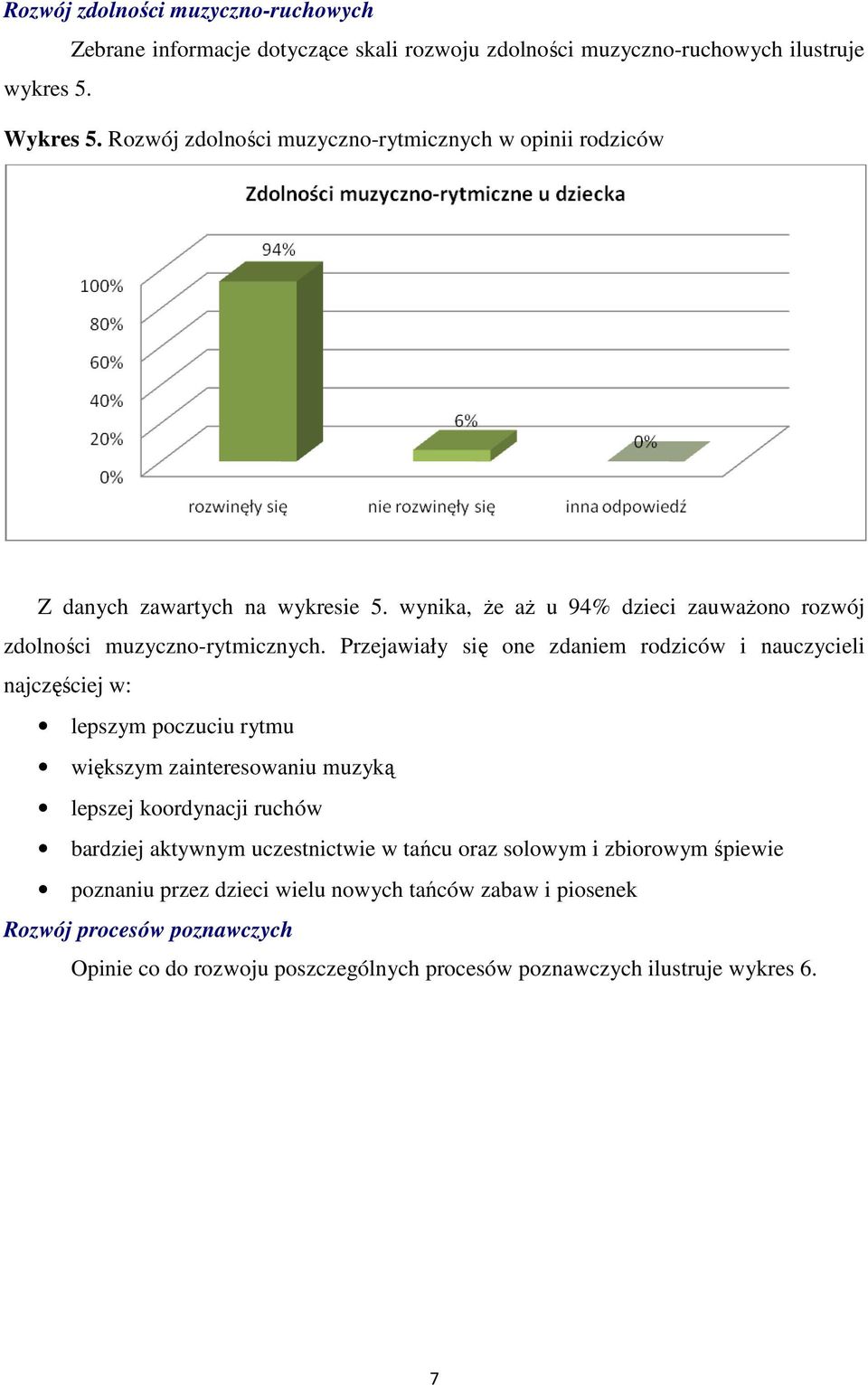 Przejawiały się one zdaniem rodziców i nauczycieli najczęściej w: lepszym poczuciu rytmu większym zainteresowaniu muzyką lepszej koordynacji ruchów bardziej aktywnym