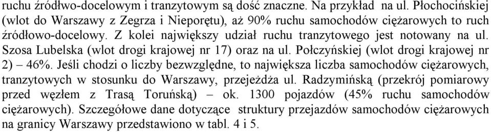 Szosa Lubelska (wlot drogi krajowej nr 17) oraz na ul. Połczyńskiej (wlot drogi krajowej nr 2) 46%.