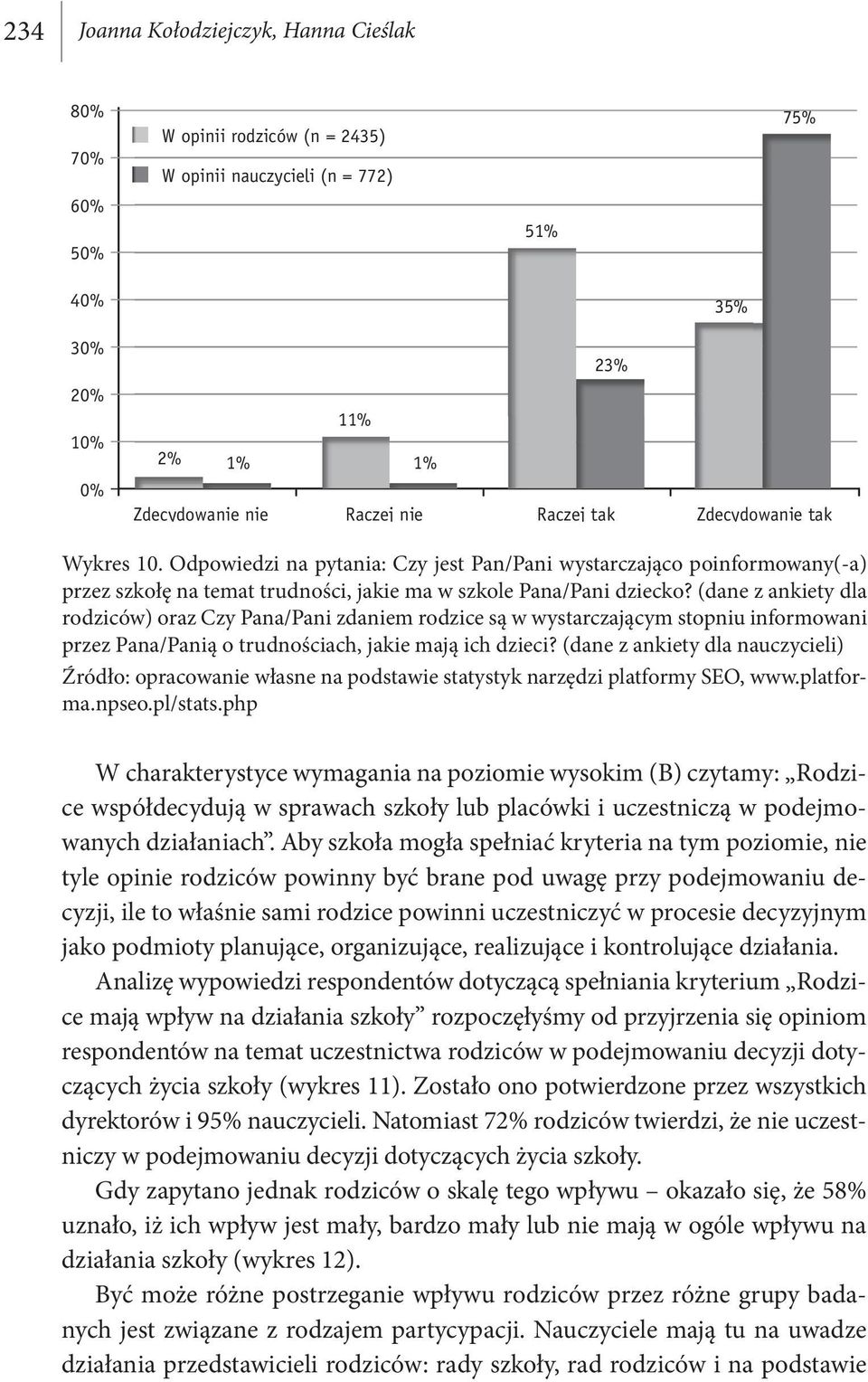 (dane z ankiety dla rodziców) oraz czy Pana/Pani zdaniem rodzice są w wystarczającym stopniu informowani przez Pana/Panią o trudnościach, jakie mają ich dzieci?