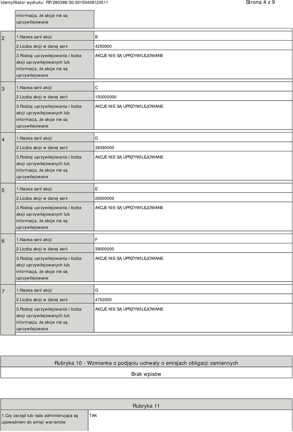 Liczba akcji w danej serii 20000000 6 1.Nazwa serii akcji F 2.Liczba akcji w danej serii 39000000 7 1.Nazwa serii akcji G 2.