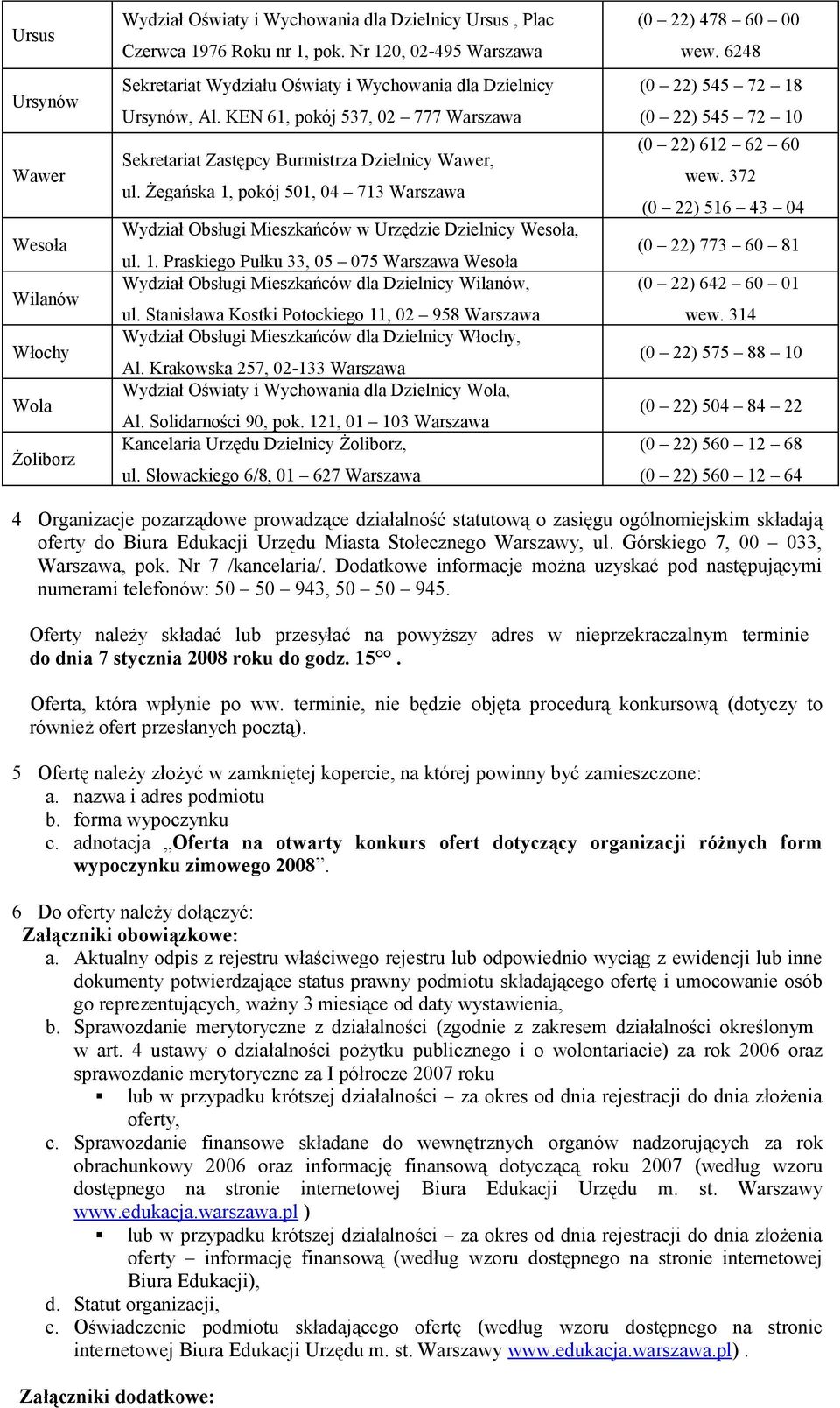 Żegańska 1, pokój 501, 04 713 Warszawa Wydział Obsługi Mieszkańców w Urzędzie Dzielnicy Wesoła, ul. 1. Praskiego Pułku 33, 05 075 Warszawa Wesoła Wydział Obsługi Mieszkańców dla Dzielnicy Wilanów, ul.