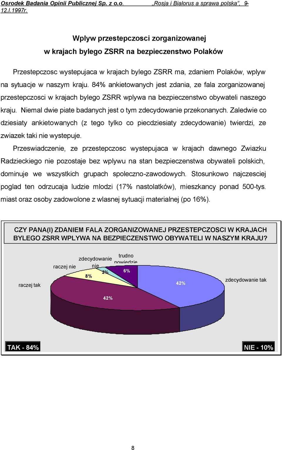 Niemal dwie piate badanych jest o tym zdecydowanie przekonanych. Zaledwie co dziesiaty ankietowanych (z tego tylko co piecdziesiaty zdecydowanie) twierdzi, ze zwiazek taki nie wystepuje.