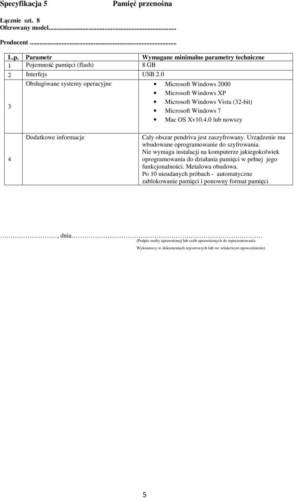 .0 lub nowszy Dodatkowe informacje Cały obszar pendriva jest zaszyfrowany. Urządzenie ma wbudowane oprogramowanie do szyfrowania.