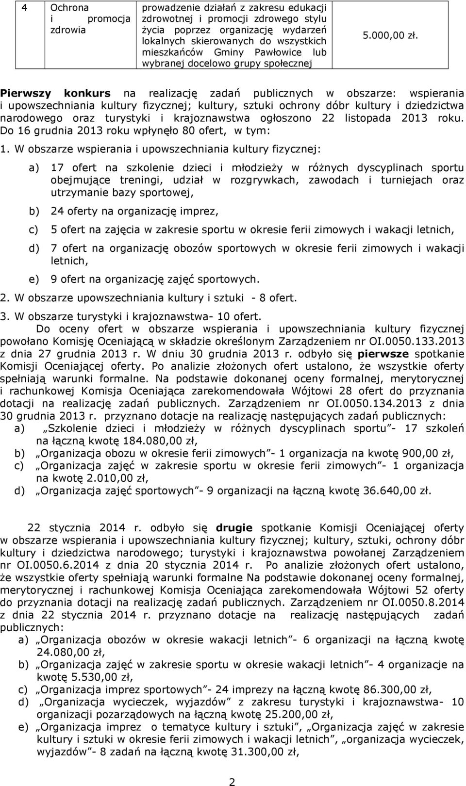 Pierwszy konkurs na realizację zadań publicznych w obszarze: wspierania i upowszechniania kultury fizycznej; kultury, sztuki ochrony dóbr kultury i dziedzictwa narodowego oraz turystyki i