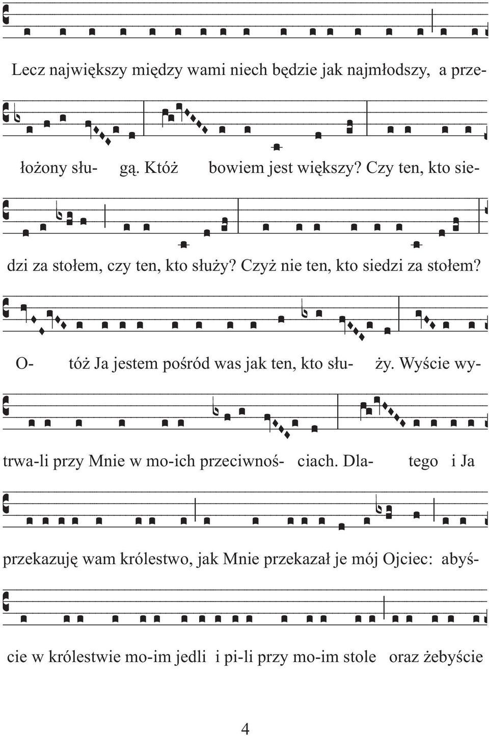 O- tó Ja jestem poœród was jak ten, kto s³u- y. Wyœcie wy- trwa-li przy Mnie w mo-ich przeciwnoœ- ciach.