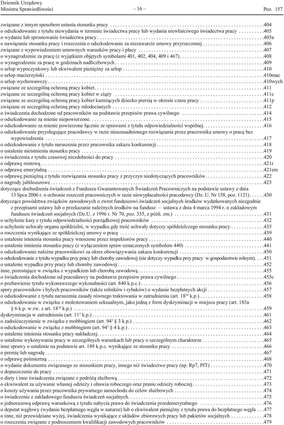 .......................406 związane z wypowiedzeniem umownych warunków pracy i płacy.................................................407 o wynagrodzenie za pracę (z wyjątkiem objętych symbolami 401, 402, 404, 409 i 467).