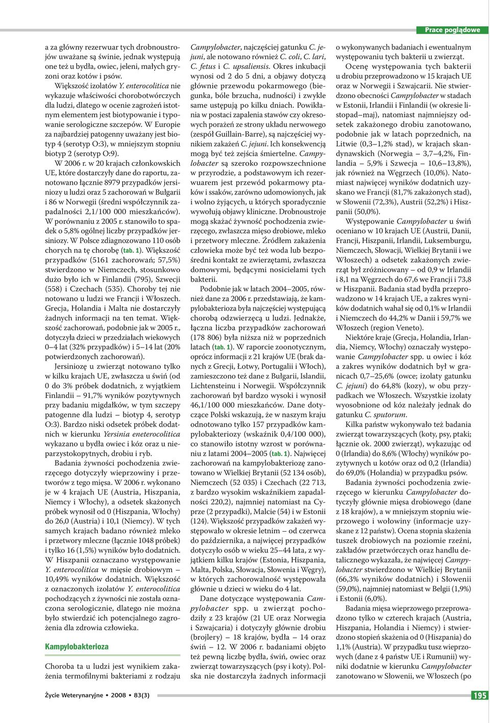 W Europie za najbardziej patogenny uważany jest biotyp 4 (serotyp O:3), w mniejszym stopniu biotyp 2 (serotyp O:9). W 2006 r.