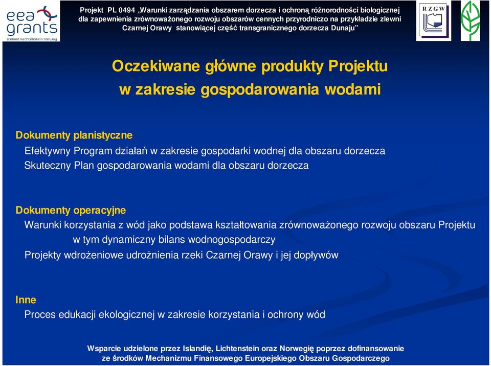 korzystania z wód jako podstawa kształtowania zrównoważonego rozwoju obszaru Projektu w tym dynamiczny bilans wodnogospodarczy