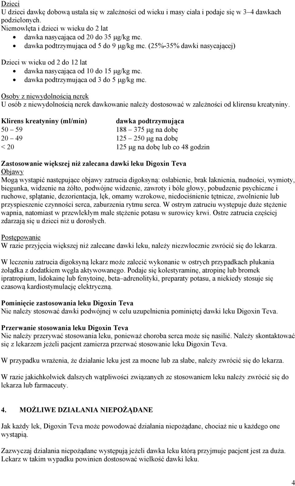 Osoby z niewydolnością nerek U osób z niewydolnością nerek dawkowanie należy dostosować w zależności od klirensu kreatyniny.