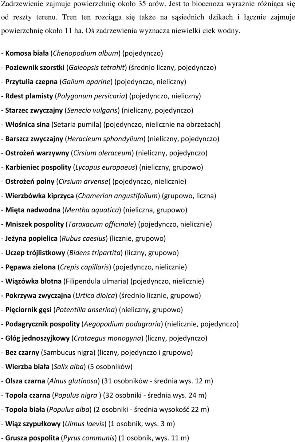 - Komosa biała (Chenopodium album) (pojedynczo) - Poziewnik szorstki (Galeopsis tetrahit) (średnio liczny, pojedynczo) - Przytulia czepna (Galium aparine) (pojedynczo, nieliczny) - Rdest plamisty