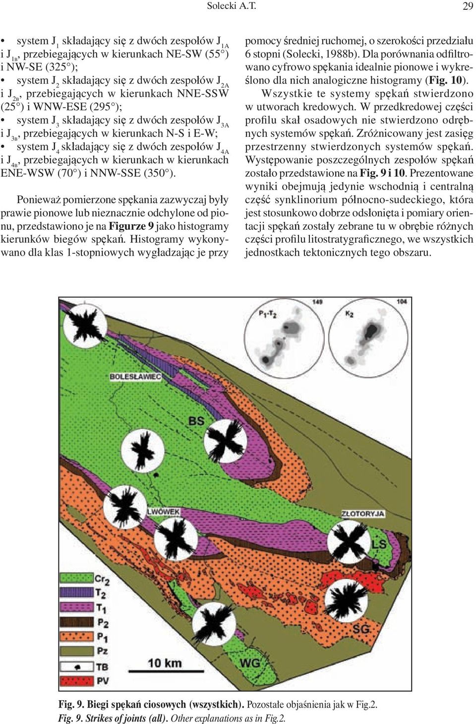 kierunkach NNE-SSW (25 ) i WNW-ESE (295 ); system J 3 składający się z dwóch zespołów J 3A i J 3B, przebiegających w kierunkach N-S i E-W; system J 4 składający się z dwóch zespołów J 4A i J 4B,