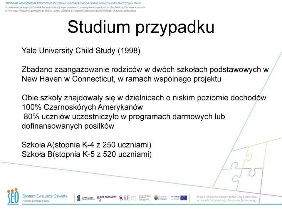 dzielnicach o niskim poziomie dochodów 100% Czarnoskórych Amerykanów 80% uczniów uczestniczyło w