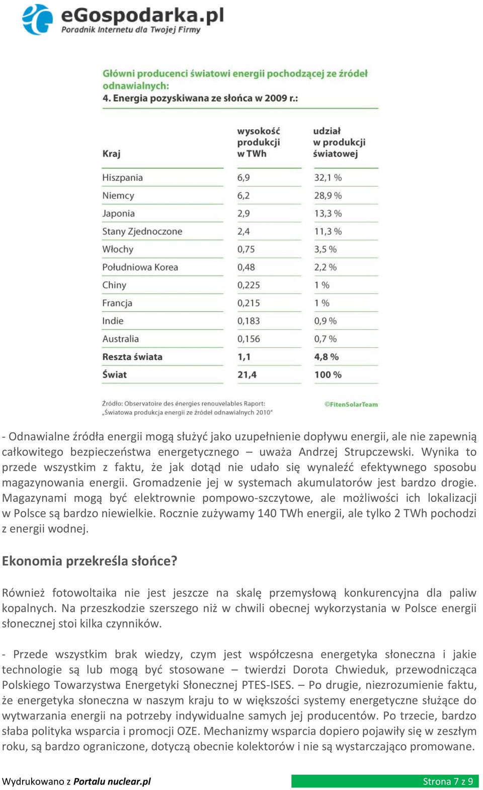 Magazynami mogą byd elektrownie pompowo-szczytowe, ale możliwości ich lokalizacji w Polsce są bardzo niewielkie. Rocznie zużywamy 140 TWh energii, ale tylko 2 TWh pochodzi z energii wodnej.