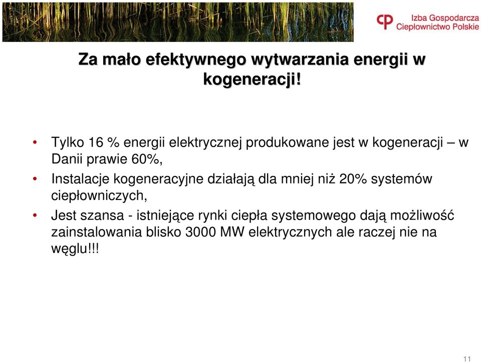 Instalacje kogeneracyjne działają dla mniej niż 20% systemów ciepłowniczych, Jest szansa