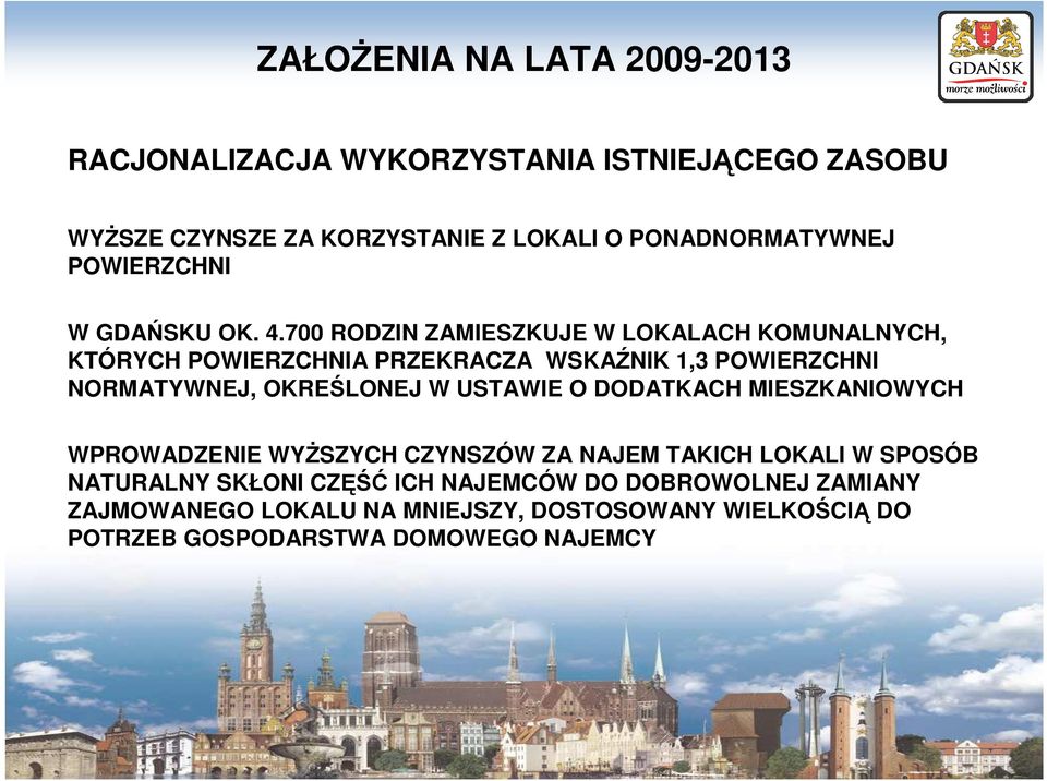 700 RODZIN ZAMIESZKUJE W LOKALACH KOMUNALNYCH, KTÓRYCH POWIERZCHNIA PRZEKRACZA WSKAŹNIK 1,3 POWIERZCHNI NORMATYWNEJ, OKREŚLONEJ W
