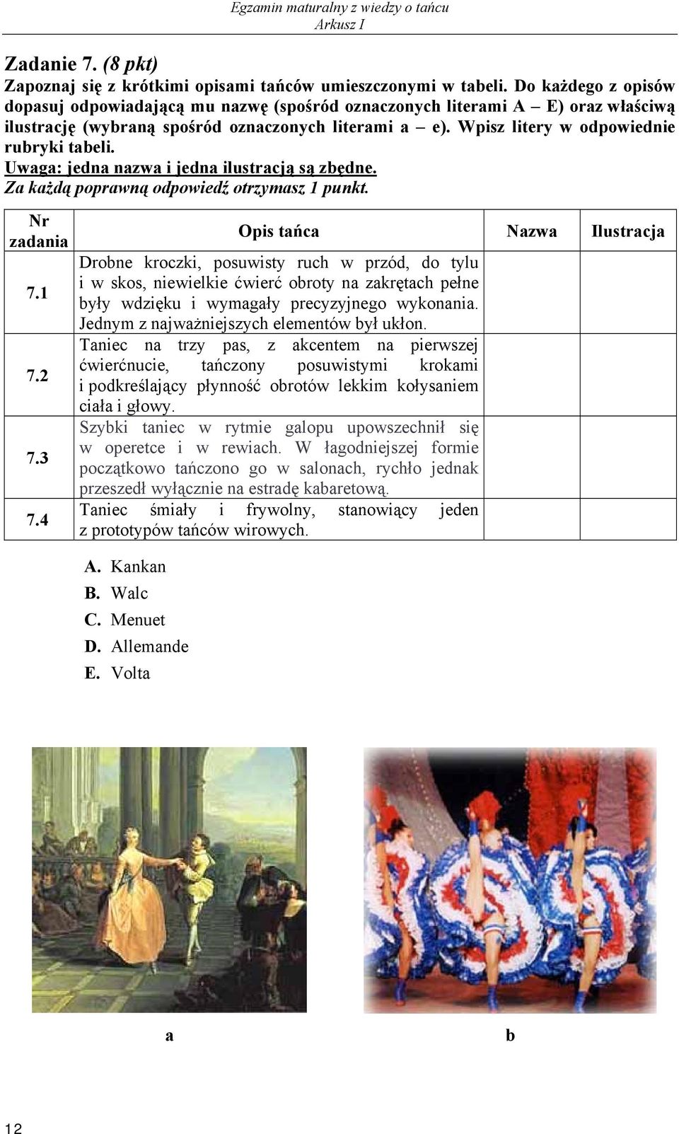 Uwaga: jedna nazwa i jedna ilustracją są zbędne. Za każdą poprawną odpowiedź otrzymasz 1 punkt. Nr zadania 7.1 7.2 7.3 7.