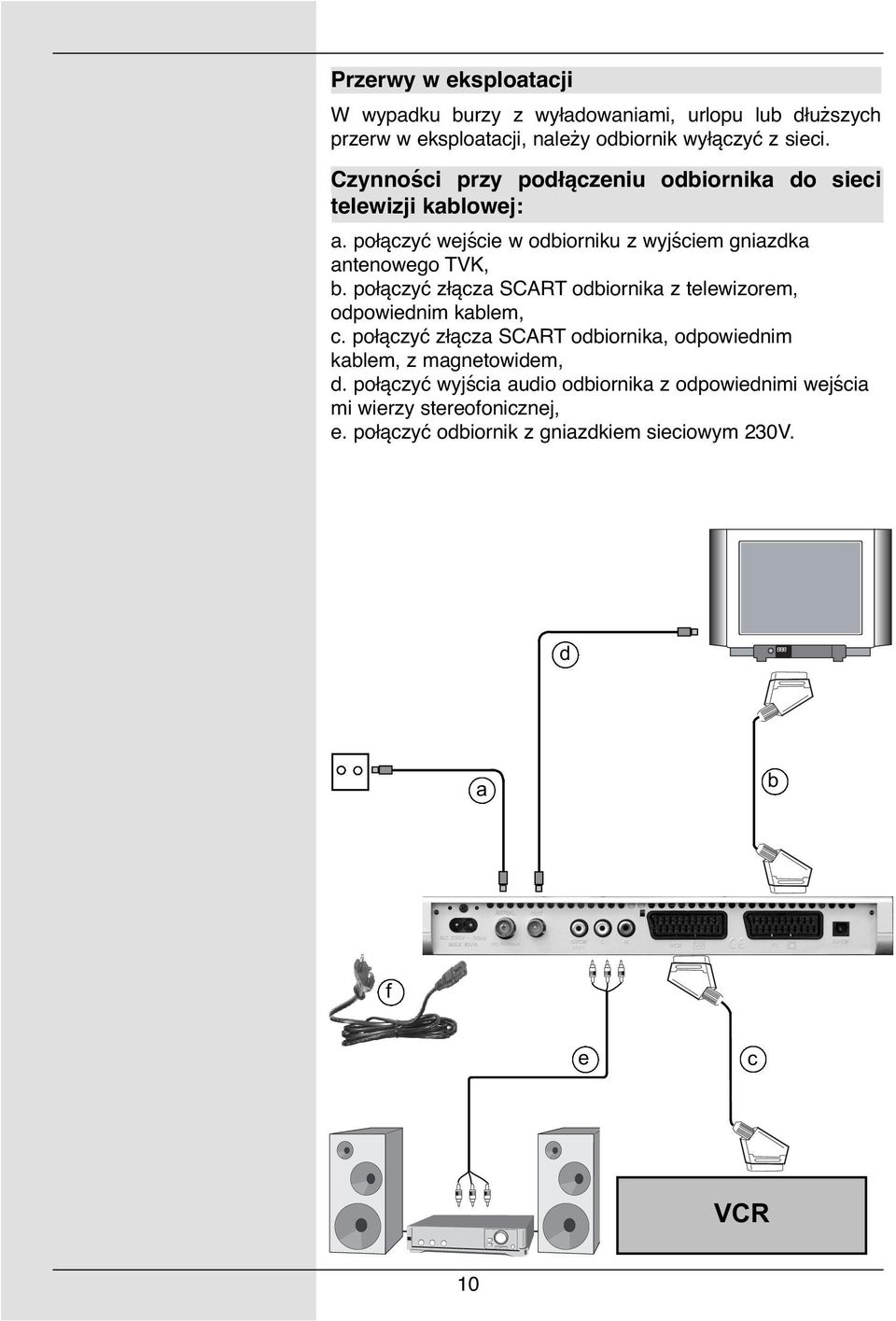 połączyć złącza SCART odbiornika z telewizorem, odpowiednim kablem, c. połączyć złącza SCART odbiornika, odpowiednim kablem, z magnetowidem, d.